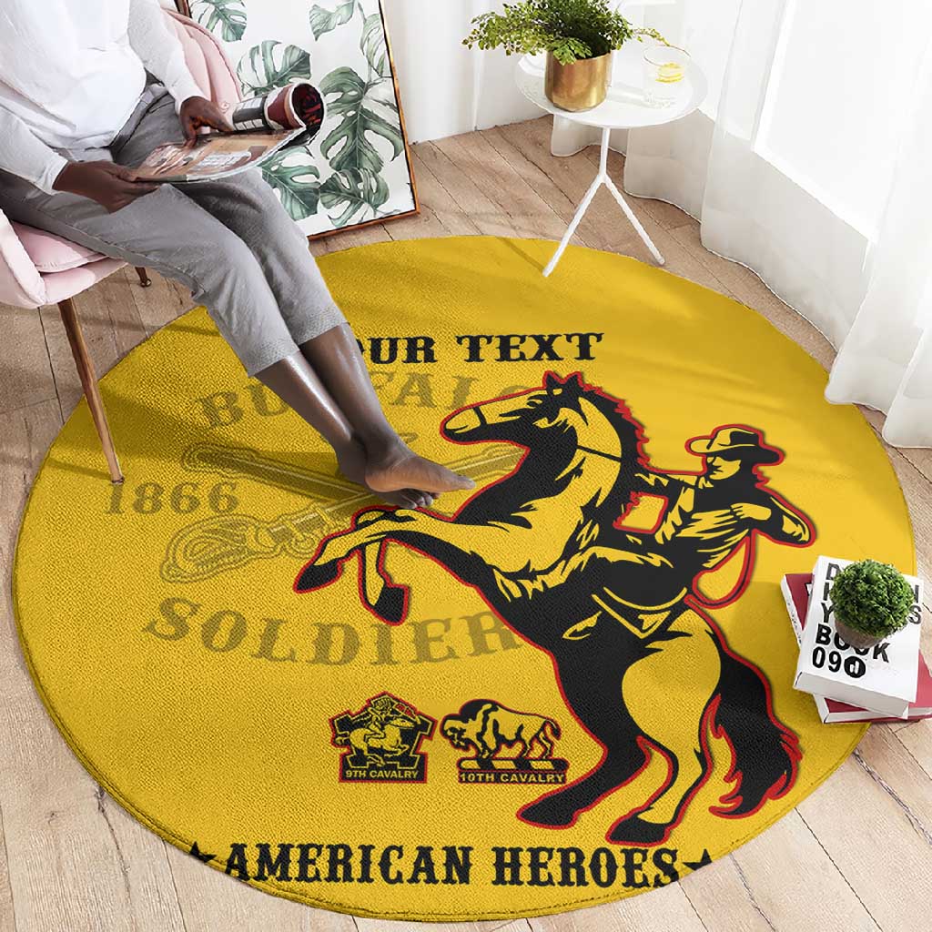 Personalized Afro Buffalo Soldiers Round Carpet BSMC United States Army Yellow LT14