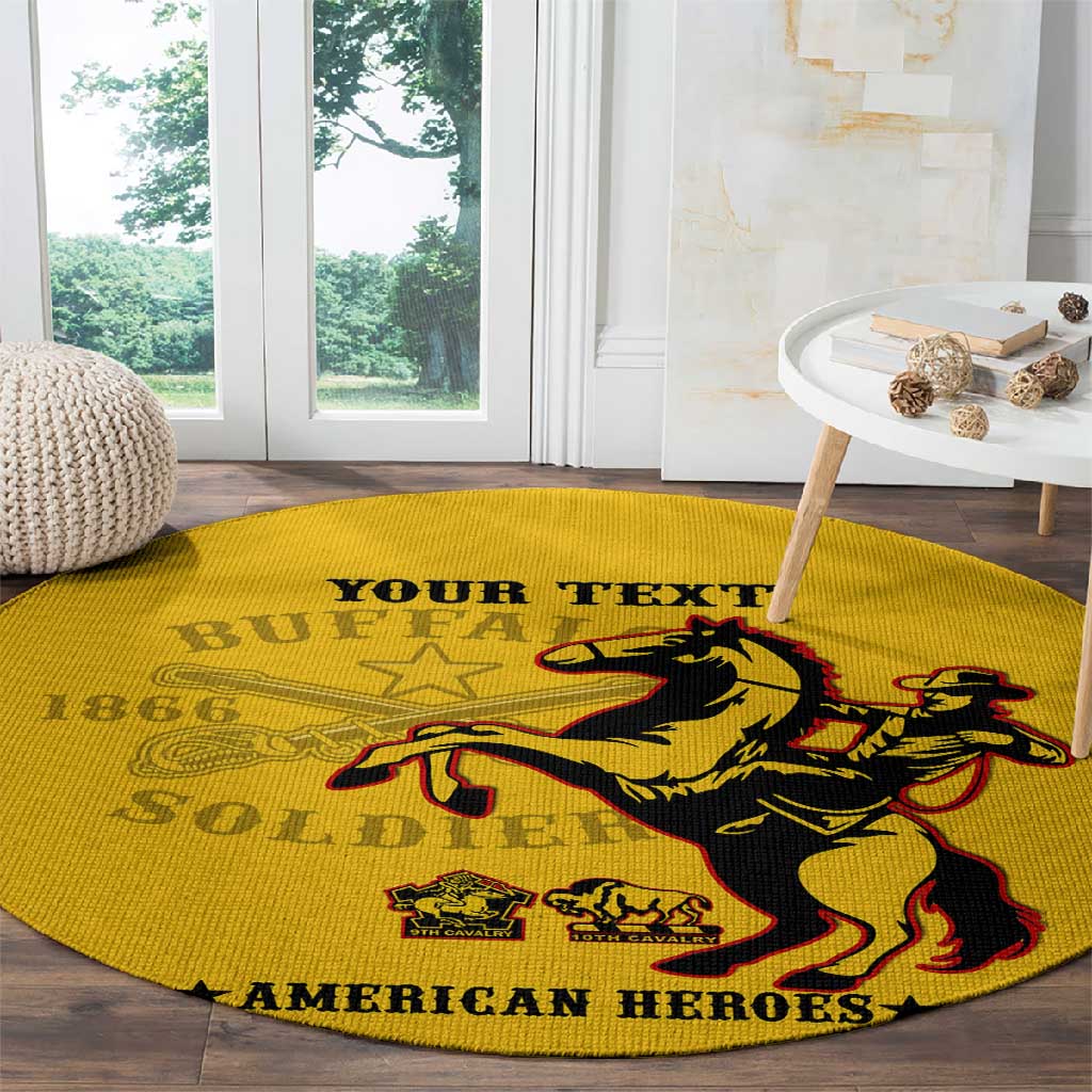 Personalized Afro Buffalo Soldiers Round Carpet BSMC United States Army Yellow LT14