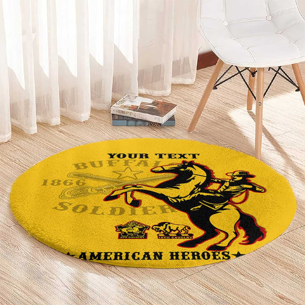 Personalized Afro Buffalo Soldiers Round Carpet BSMC United States Army Yellow LT14