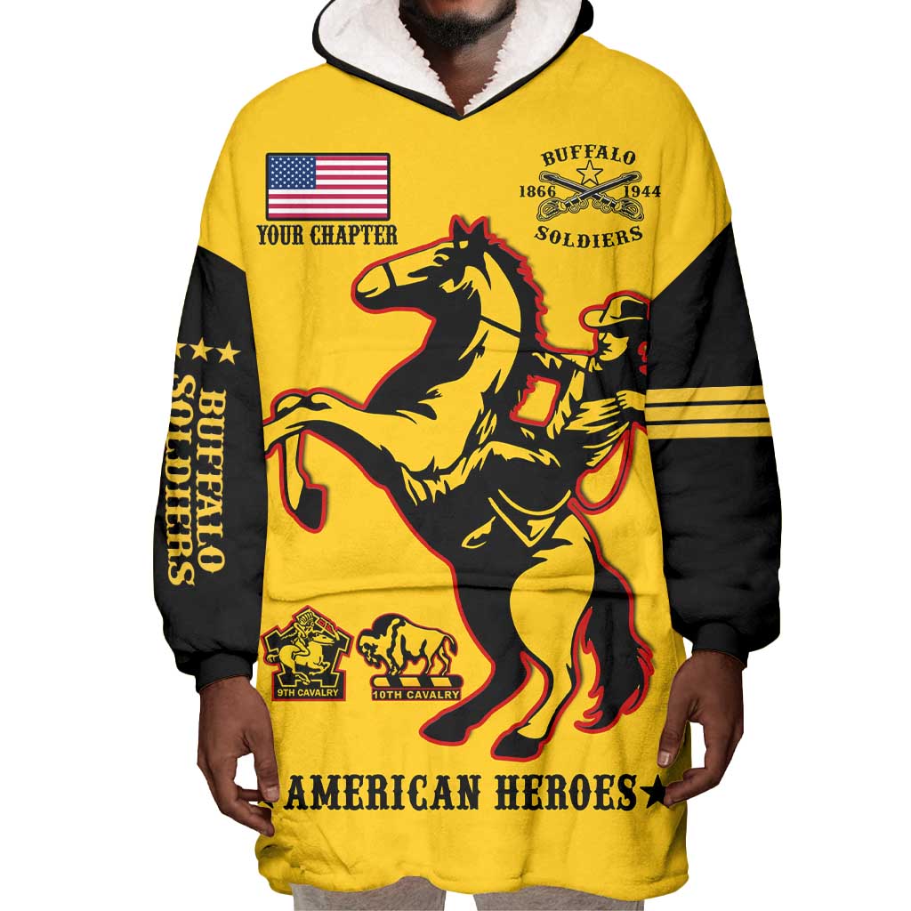 Personalized Afro Buffalo Soldiers Wearable Blanket Hoodie BSMC United States Army Yellow LT14