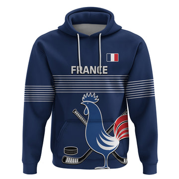 Custom France Hockey Hoodie Francaise Gallic Rooster LT14