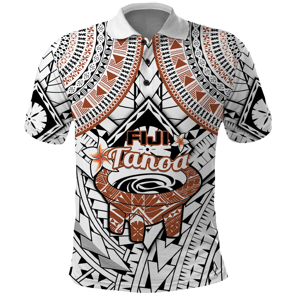 Fiji Tanoa Polo Shirt Kava Bowl Fijian Tapa Brown Pattern LT14
