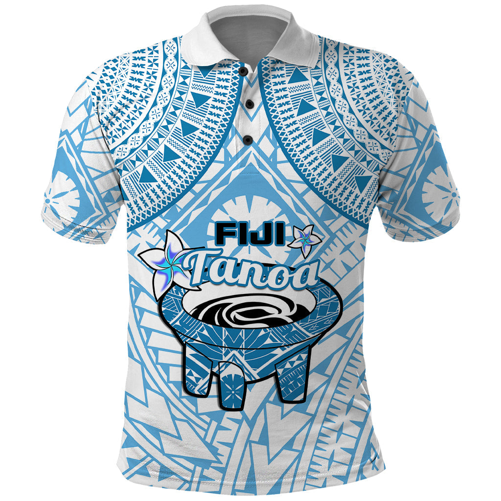 Fiji Tanoa Polo Shirt Kava Bowl Fijian Tapa Blue Pattern LT14