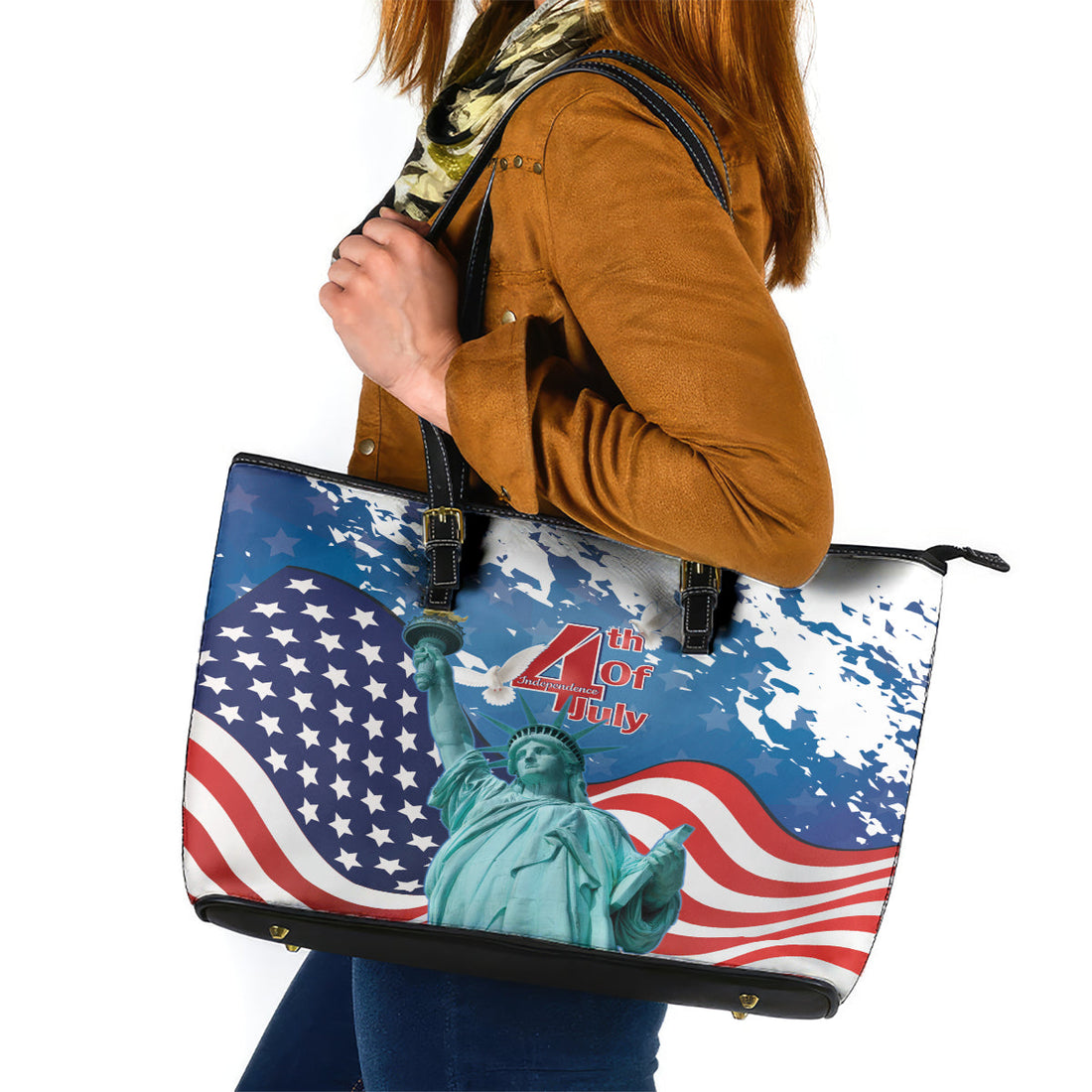 United States 4th Of July Leather Tote Bag USA Statue of Liberty Proud LT14