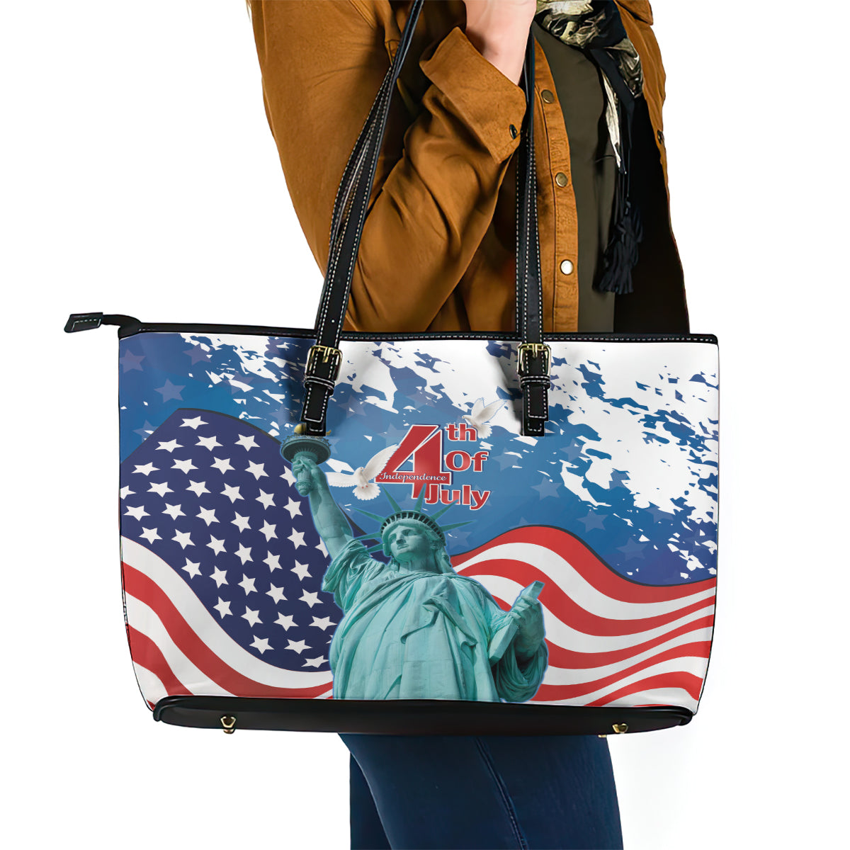 United States 4th Of July Leather Tote Bag USA Statue of Liberty Proud LT14