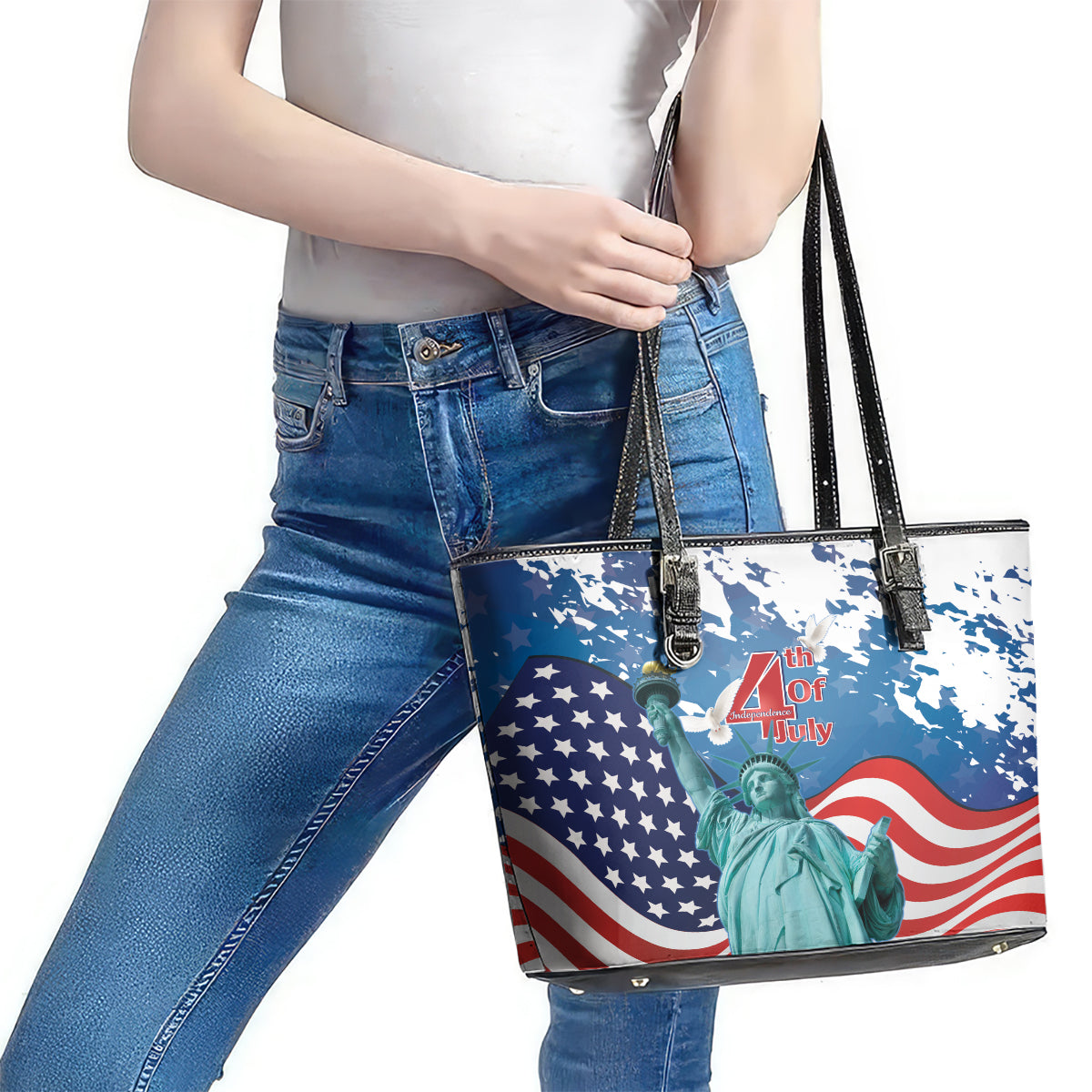 United States 4th Of July Leather Tote Bag USA Statue of Liberty Proud LT14