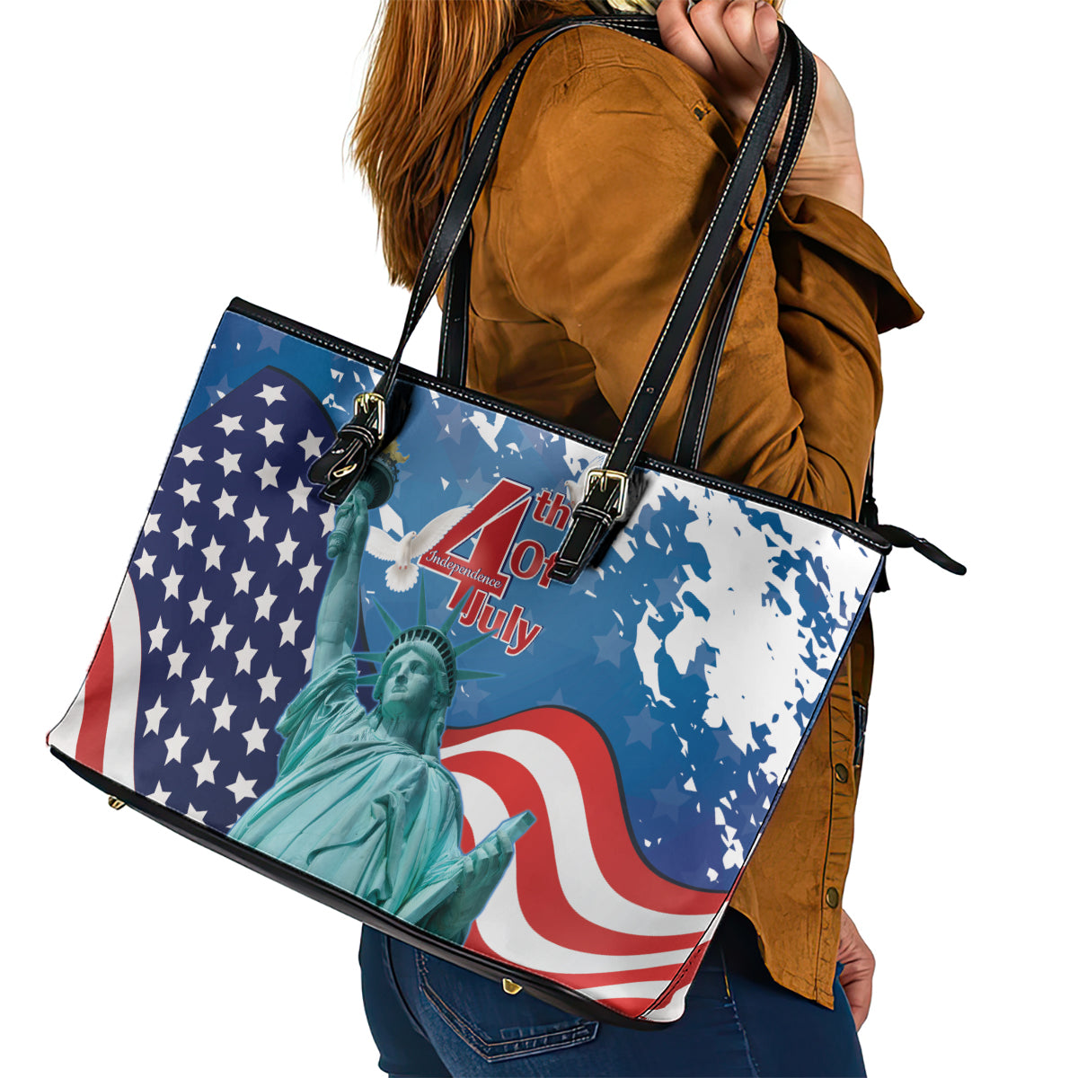 United States 4th Of July Leather Tote Bag USA Statue of Liberty Proud LT14