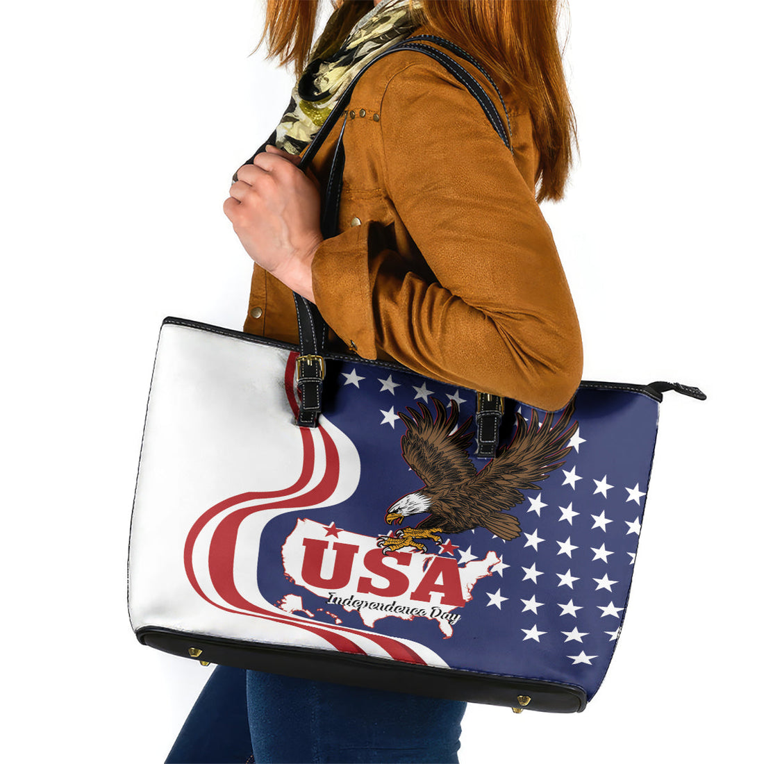 United States Independence Day Leather Tote Bag USA Bald Eagle Happy 4th Of July LT14