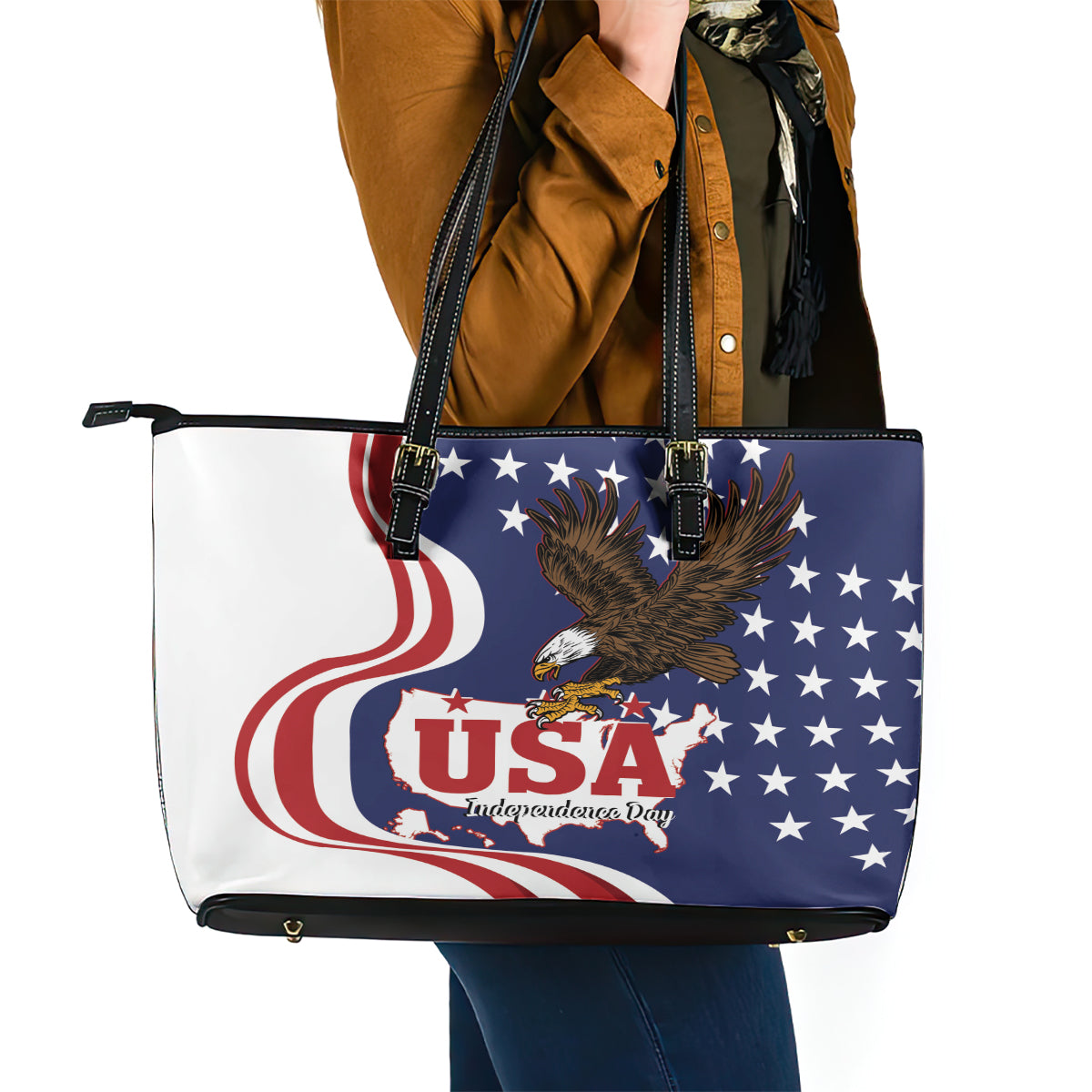 United States Independence Day Leather Tote Bag USA Bald Eagle Happy 4th Of July LT14