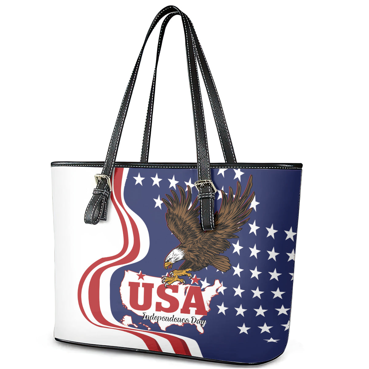 United States Independence Day Leather Tote Bag USA Bald Eagle Happy 4th Of July LT14