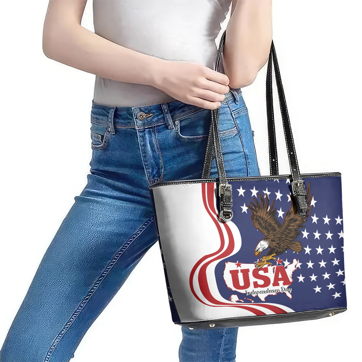 United States Independence Day Leather Tote Bag USA Bald Eagle Happy 4th Of July LT14