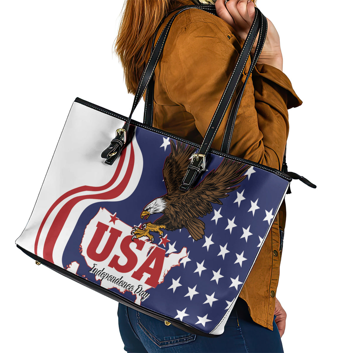 United States Independence Day Leather Tote Bag USA Bald Eagle Happy 4th Of July LT14