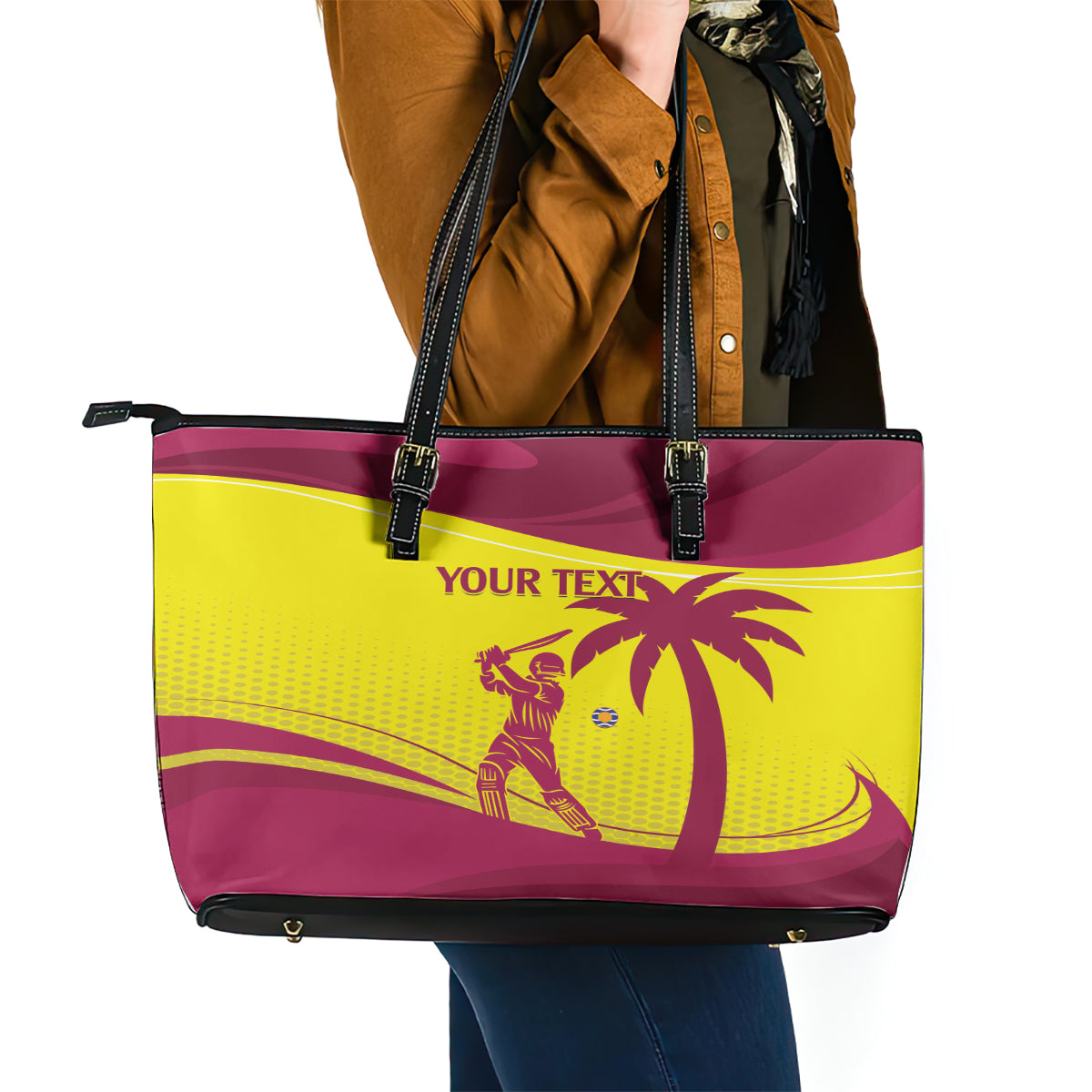 Custom West Indies Cricket Leather Tote Bag 2024 World Cup Go Windies LT14