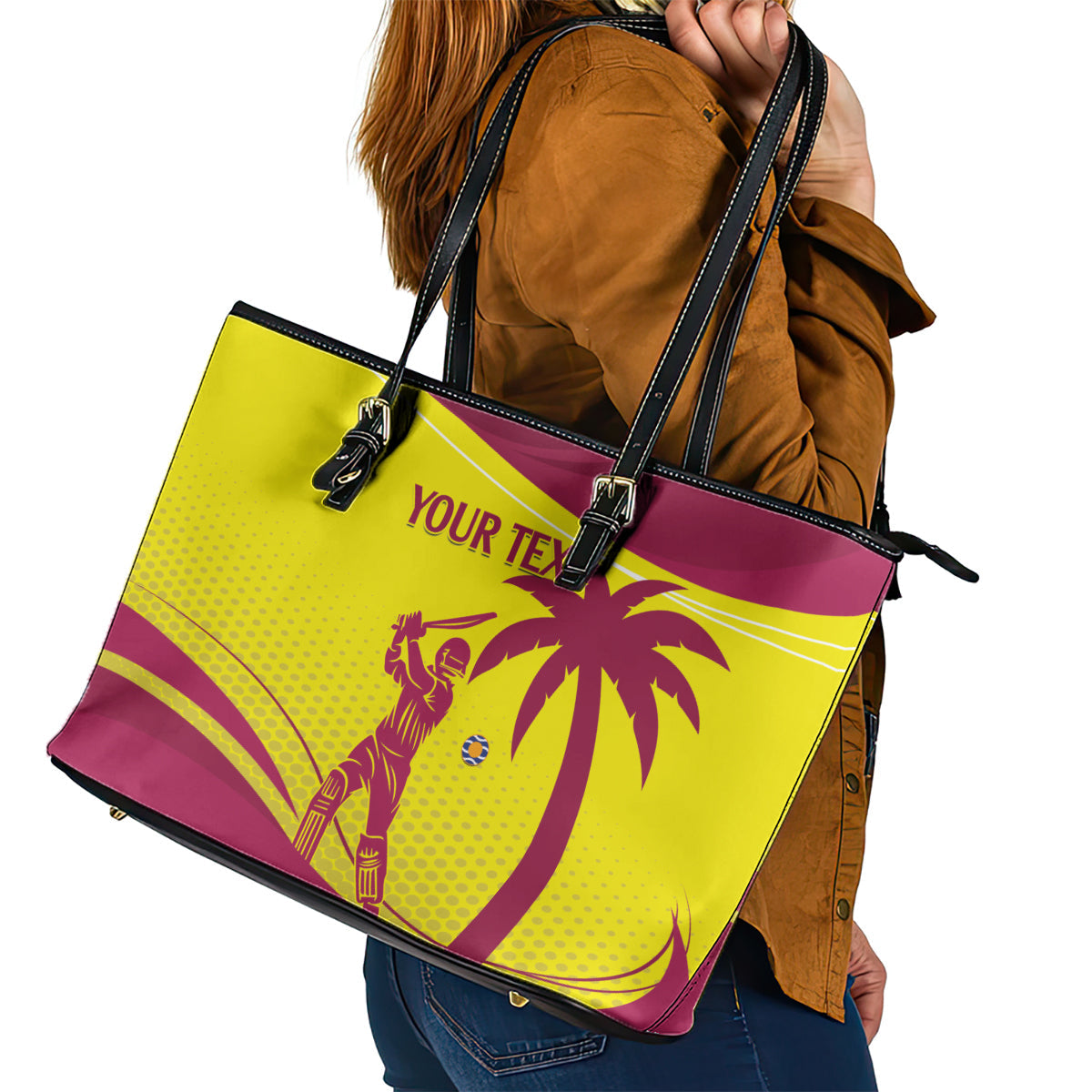 Custom West Indies Cricket Leather Tote Bag 2024 World Cup Go Windies LT14