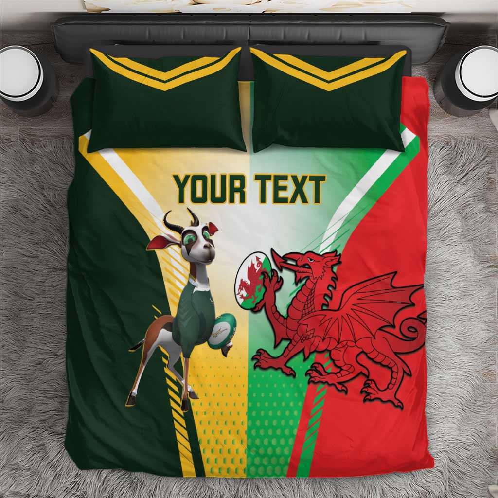 Custom South Africa And Wales Rugby Bedding Set Springboks Welsh Mascots Dynamic Version LT14