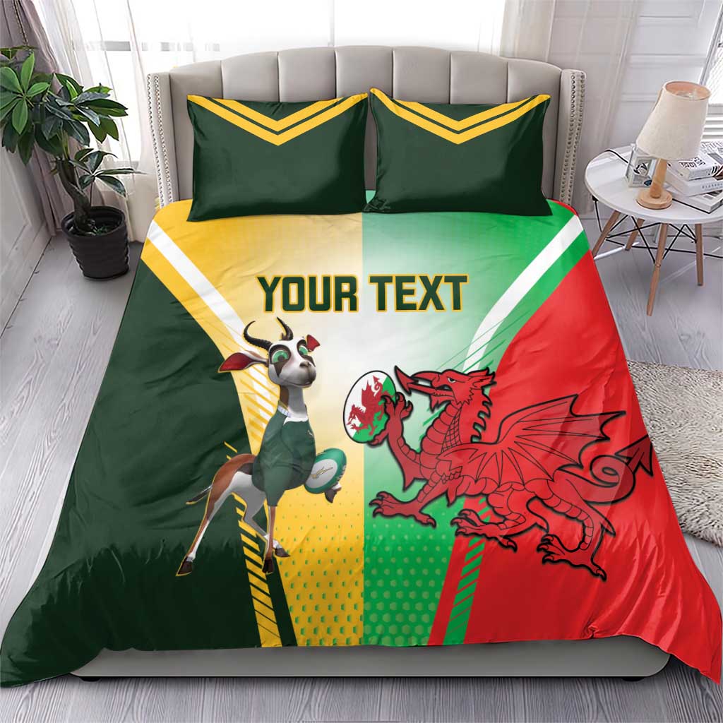 Custom South Africa And Wales Rugby Bedding Set Springboks Welsh Mascots Dynamic Version LT14