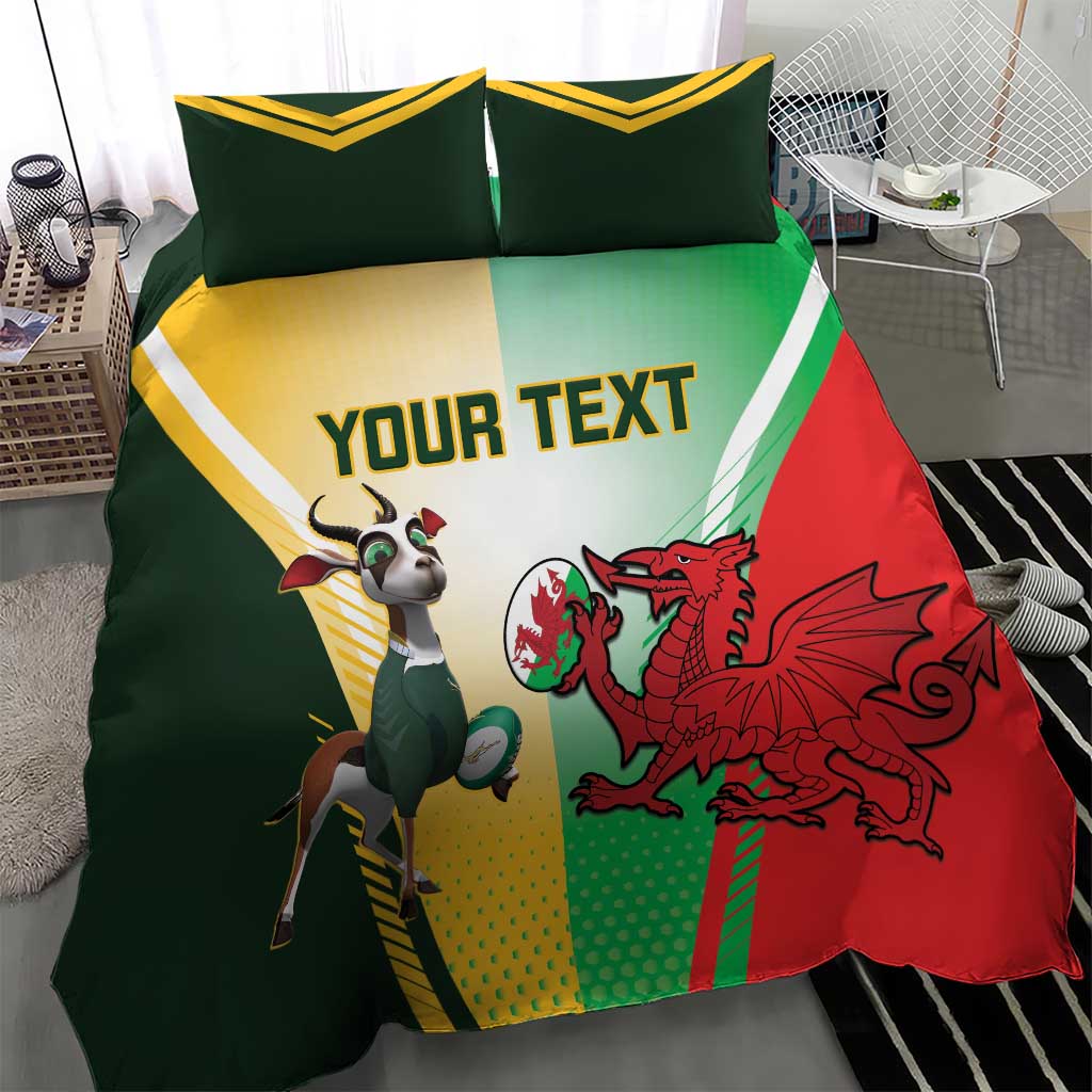Custom South Africa And Wales Rugby Bedding Set Springboks Welsh Mascots Dynamic Version LT14