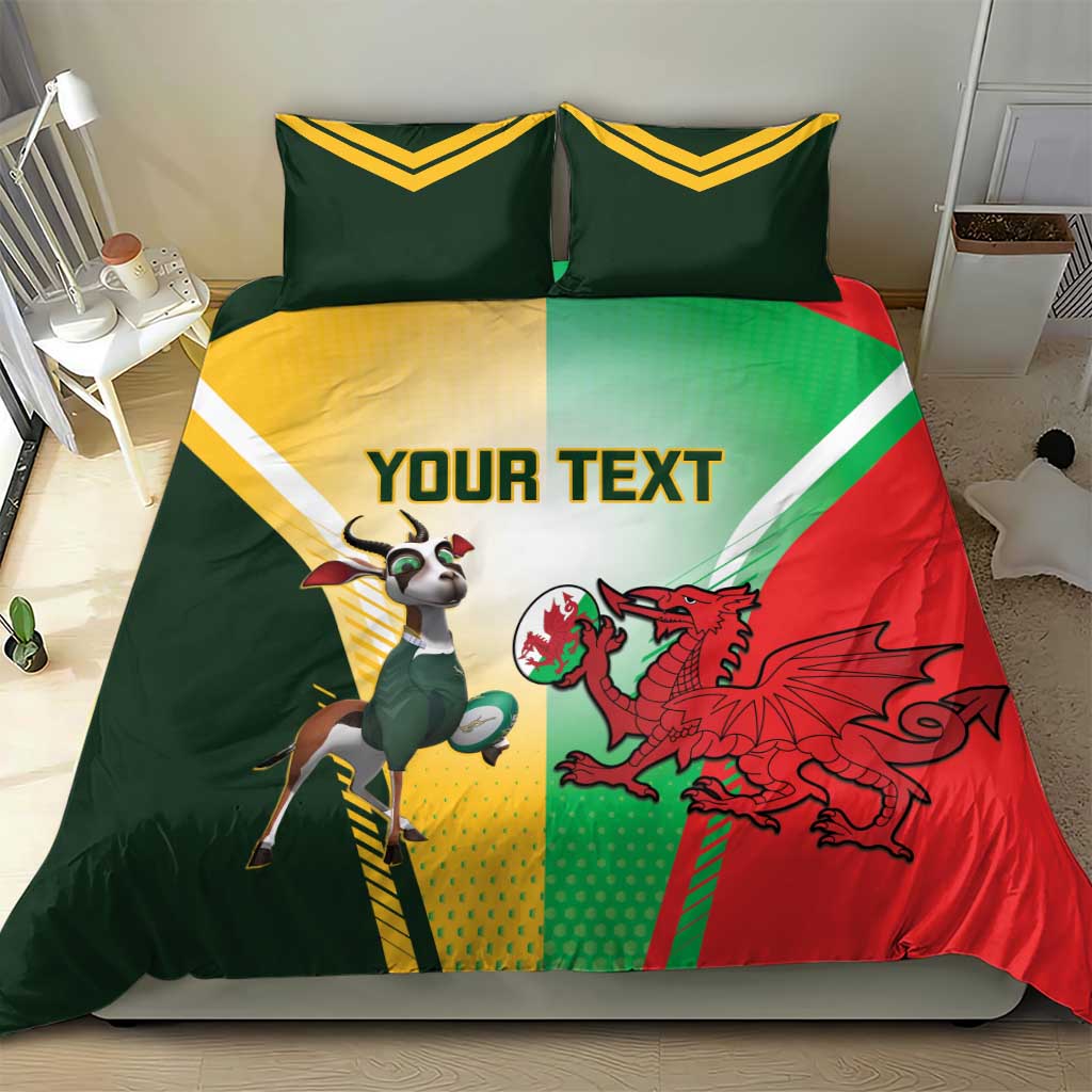 Custom South Africa And Wales Rugby Bedding Set Springboks Welsh Mascots Dynamic Version LT14