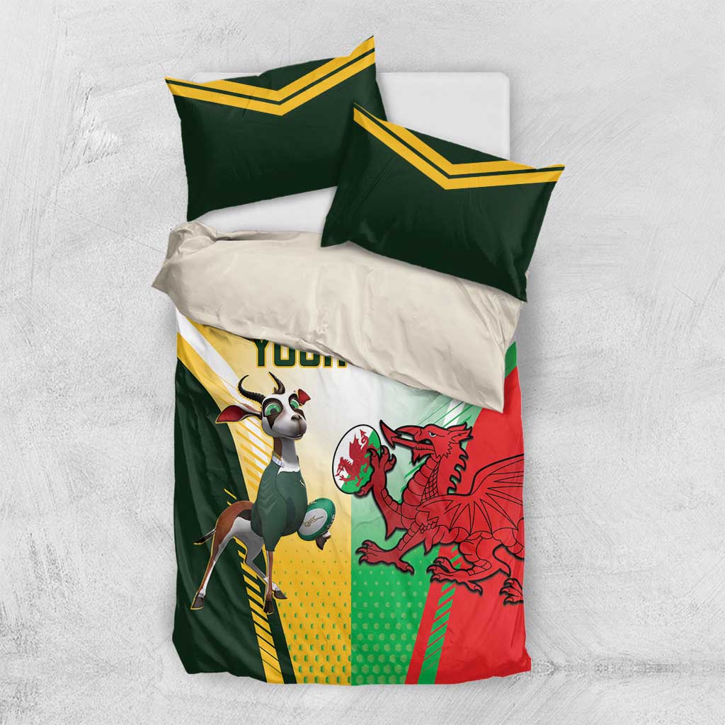Custom South Africa And Wales Rugby Bedding Set Springboks Welsh Mascots Dynamic Version LT14