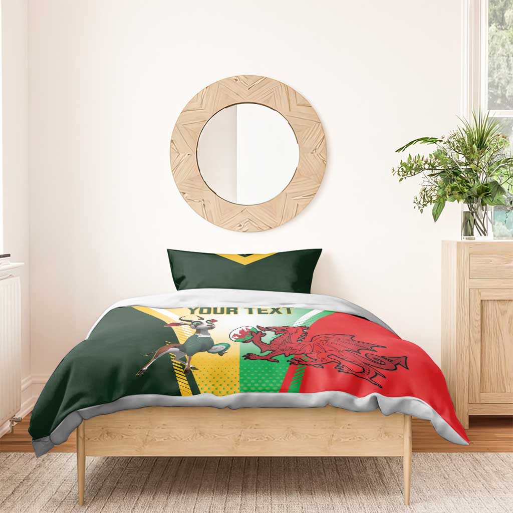 Custom South Africa And Wales Rugby Bedding Set Springboks Welsh Mascots Dynamic Version LT14