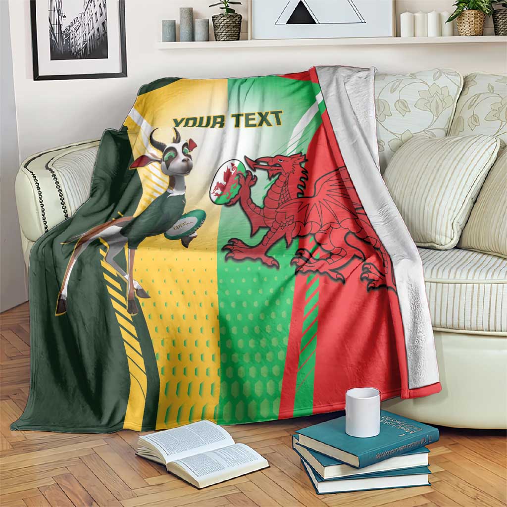 Custom South Africa And Wales Rugby Blanket Springboks Welsh Mascots Dynamic Version LT14