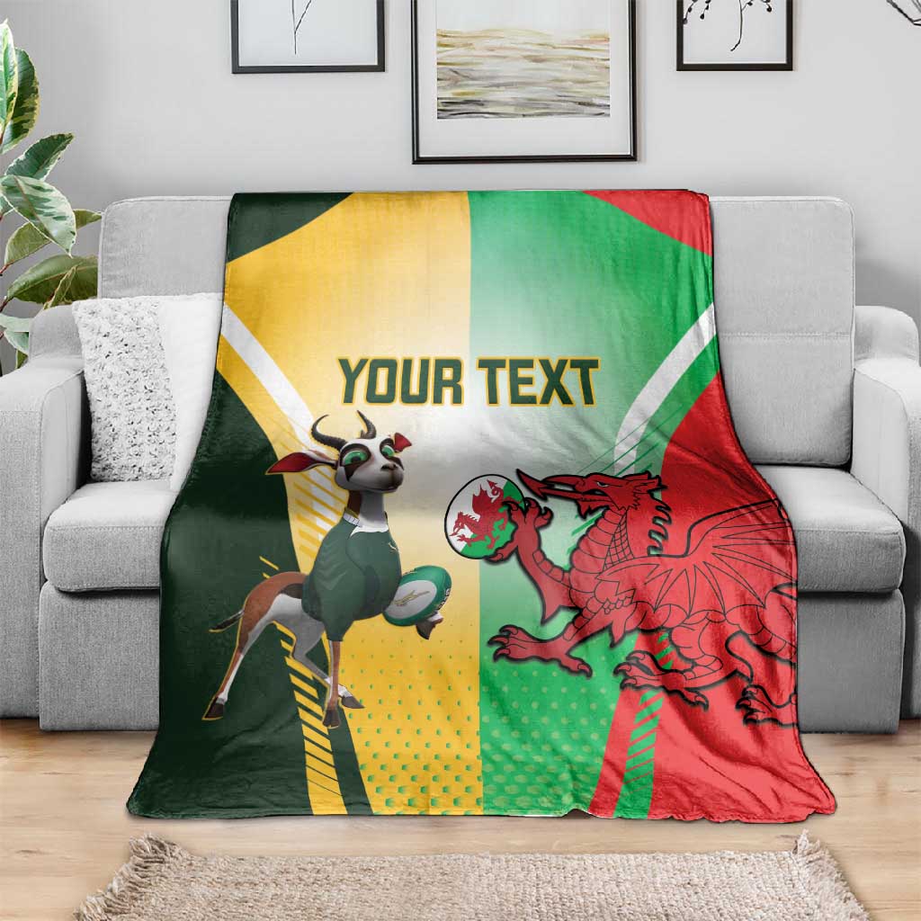 Custom South Africa And Wales Rugby Blanket Springboks Welsh Mascots Dynamic Version LT14