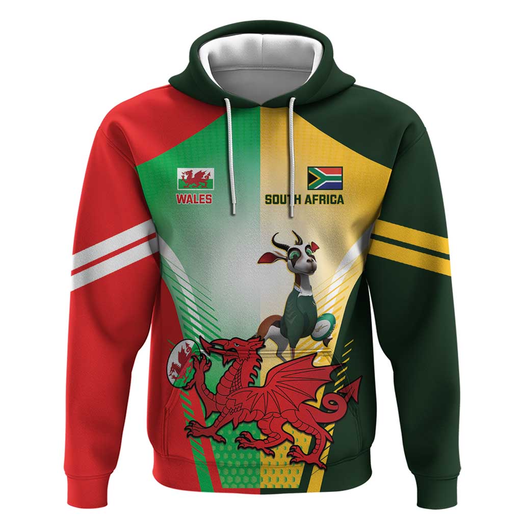 Custom South Africa And Wales Rugby Hoodie Springboks Welsh Mascots Dynamic Version LT14