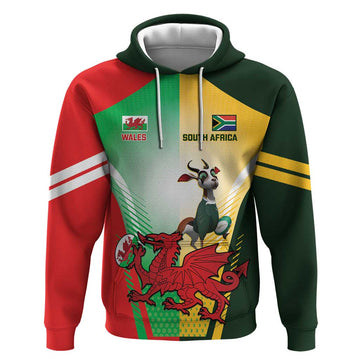 Custom South Africa And Wales Rugby Hoodie Springboks Welsh Mascots Dynamic Version LT14