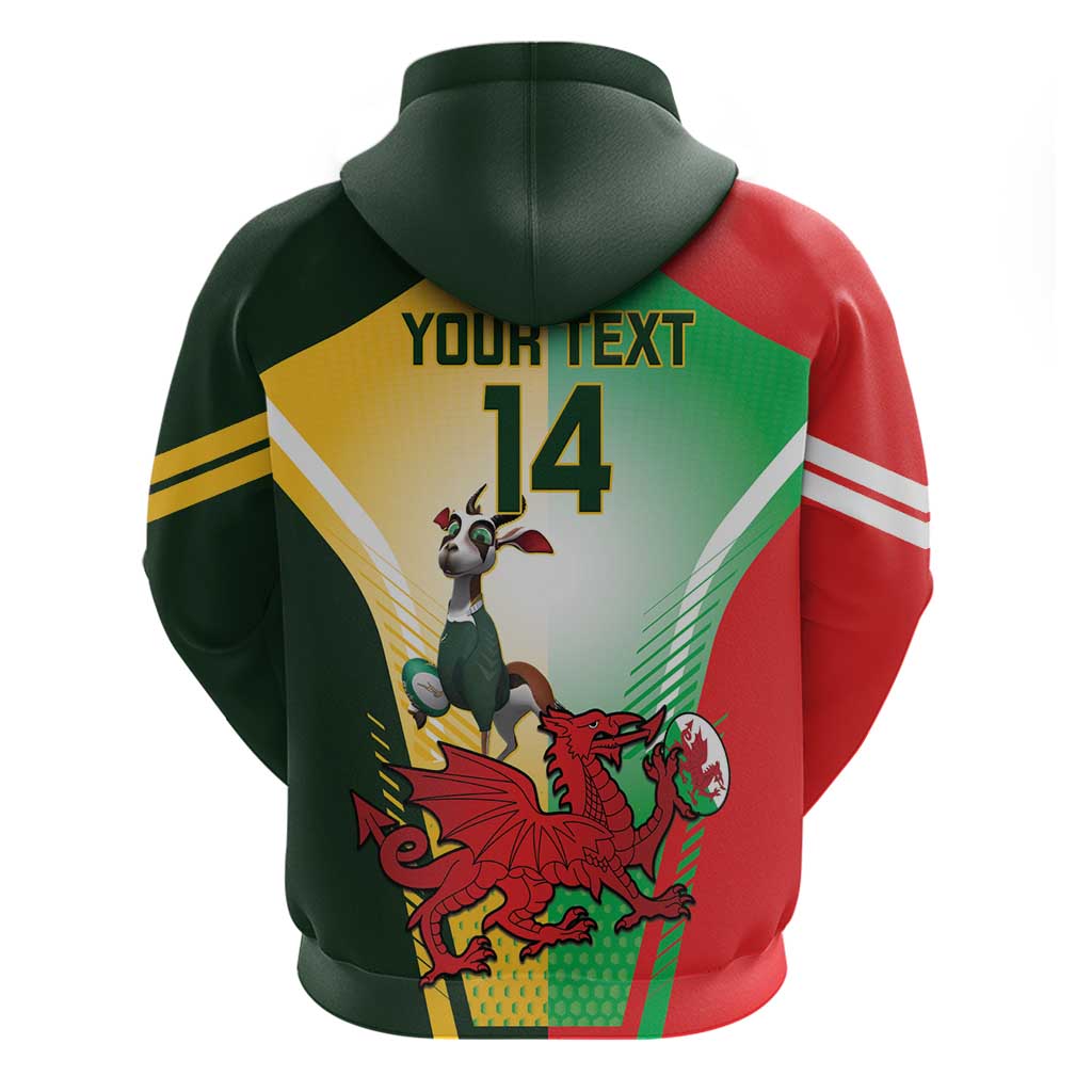 Custom South Africa And Wales Rugby Hoodie Springboks Welsh Mascots Dynamic Version LT14