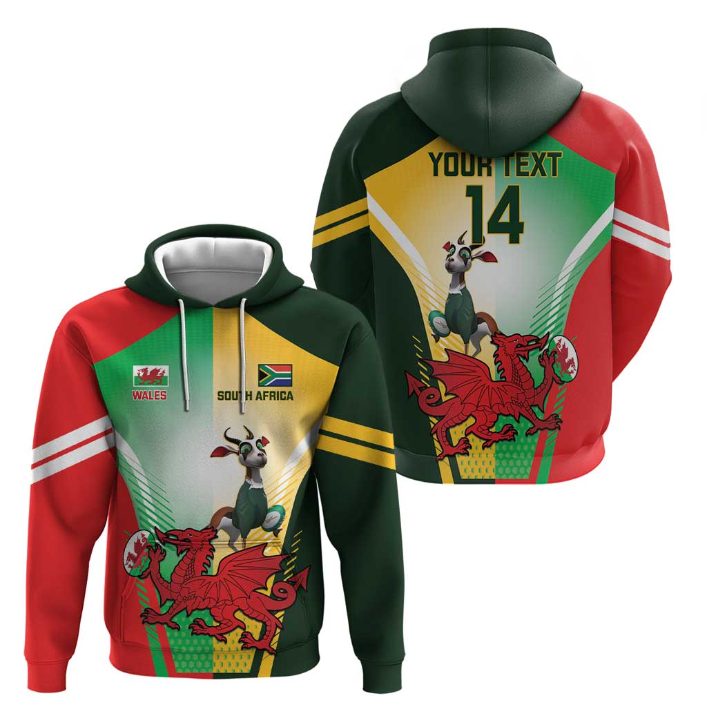 Custom South Africa And Wales Rugby Hoodie Springboks Welsh Mascots Dynamic Version LT14