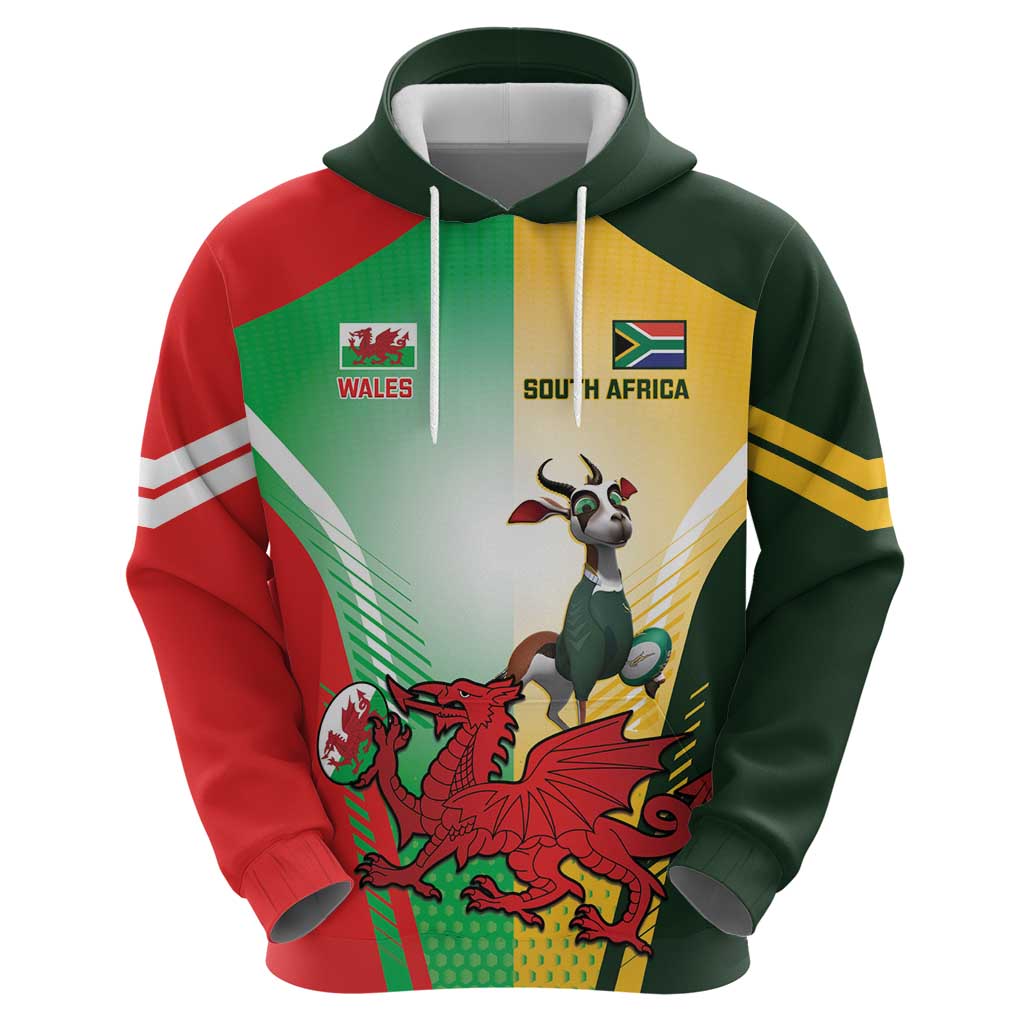 Custom South Africa And Wales Rugby Hoodie Springboks Welsh Mascots Dynamic Version LT14