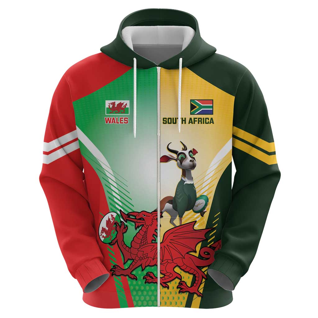 Custom South Africa And Wales Rugby Hoodie Springboks Welsh Mascots Dynamic Version LT14