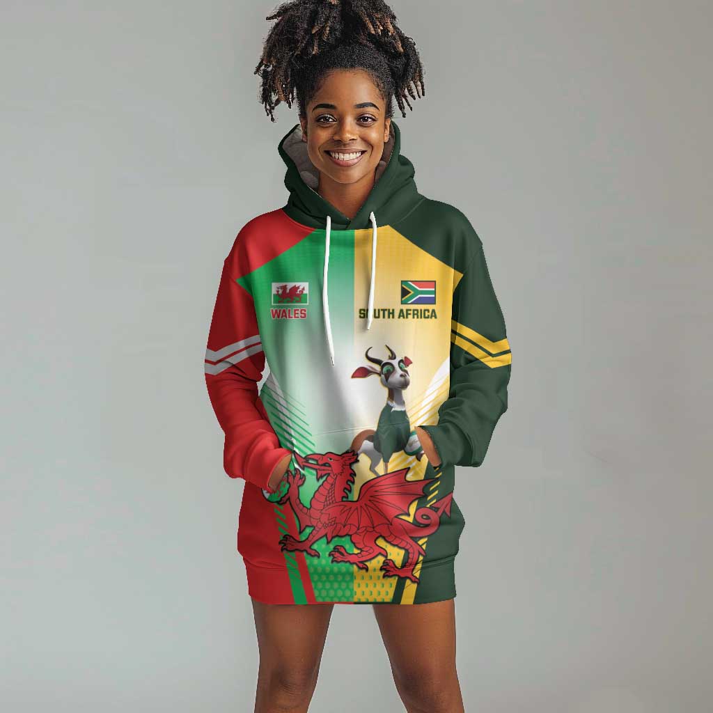 Custom South Africa And Wales Rugby Hoodie Dress Springboks Welsh Mascots Dynamic Version LT14