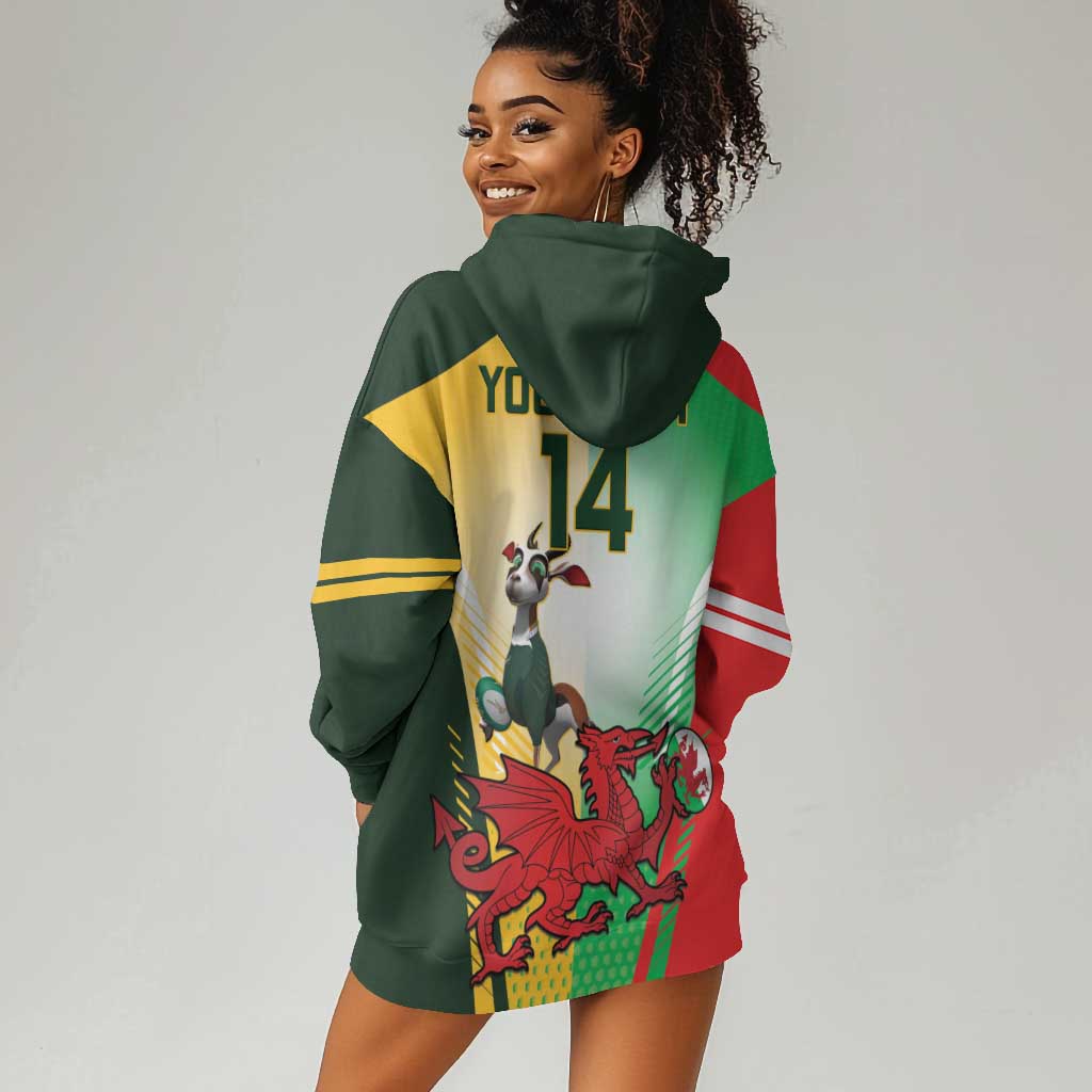 Custom South Africa And Wales Rugby Hoodie Dress Springboks Welsh Mascots Dynamic Version LT14