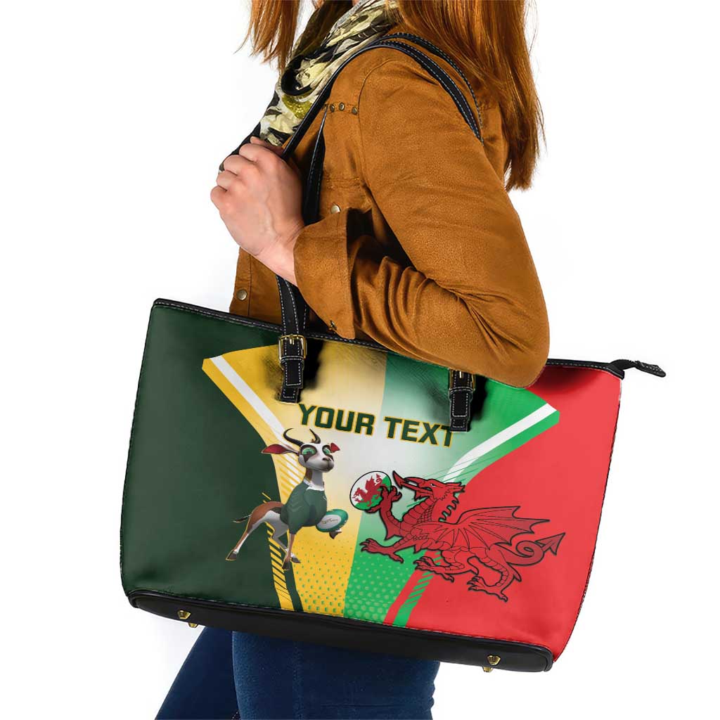 Custom South Africa And Wales Rugby Leather Tote Bag Springboks Welsh Mascots Dynamic Version LT14