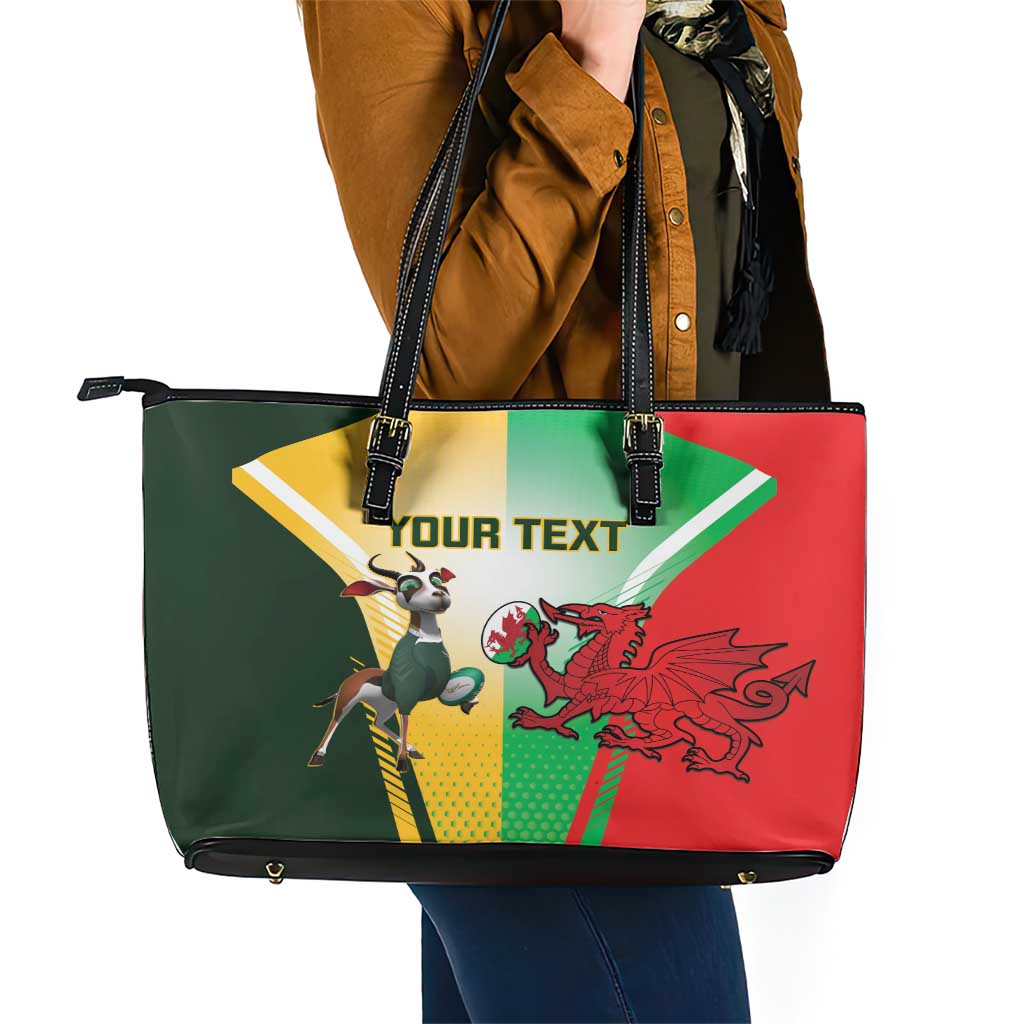 Custom South Africa And Wales Rugby Leather Tote Bag Springboks Welsh Mascots Dynamic Version LT14