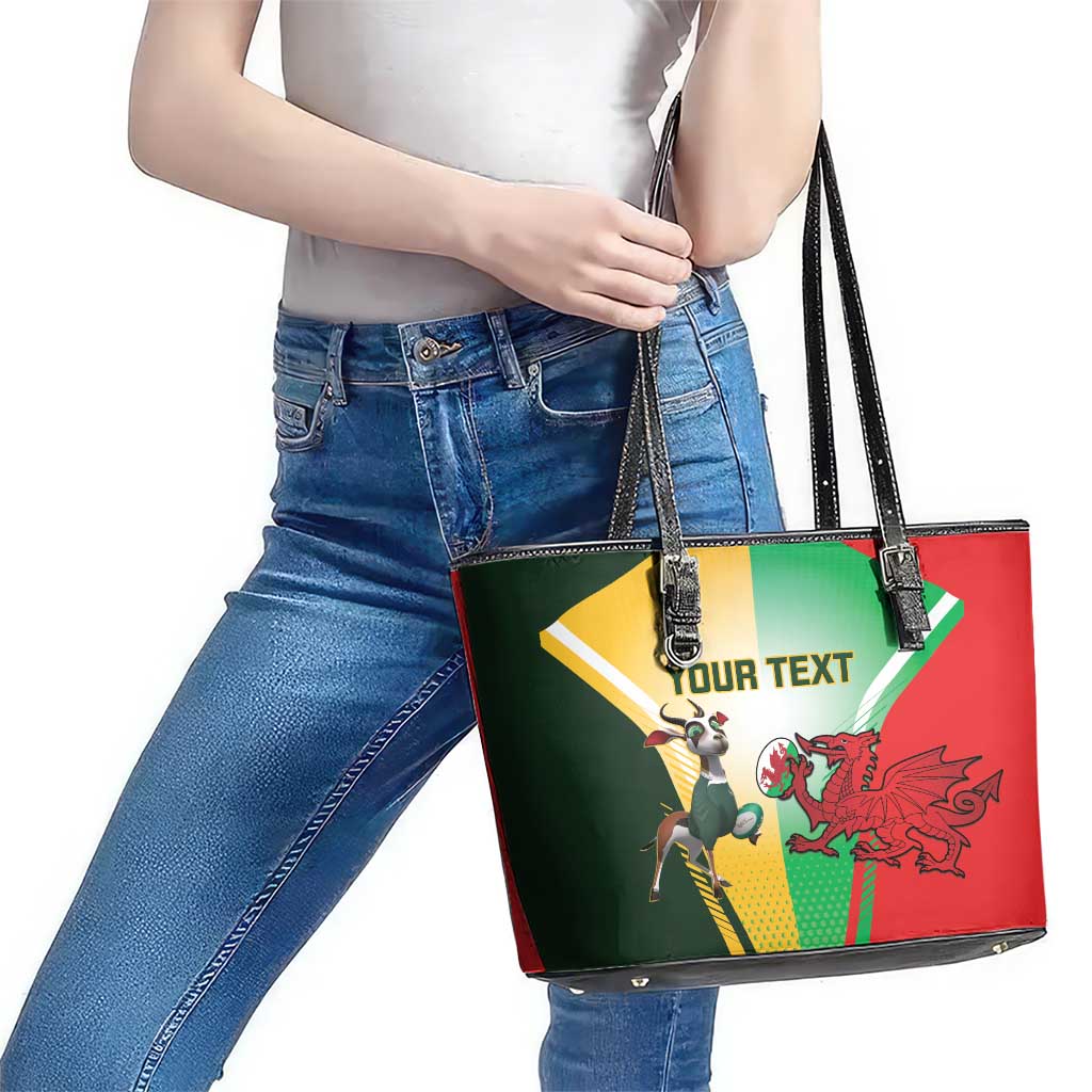 Custom South Africa And Wales Rugby Leather Tote Bag Springboks Welsh Mascots Dynamic Version LT14