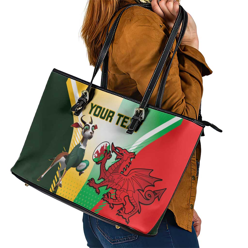 Custom South Africa And Wales Rugby Leather Tote Bag Springboks Welsh Mascots Dynamic Version LT14