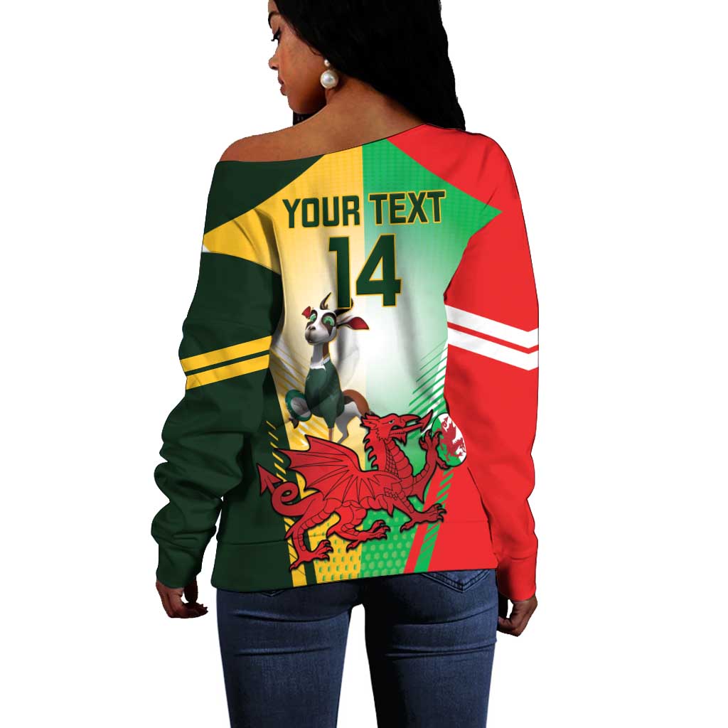 Custom South Africa And Wales Rugby Off Shoulder Sweater Springboks Welsh Mascots Dynamic Version LT14