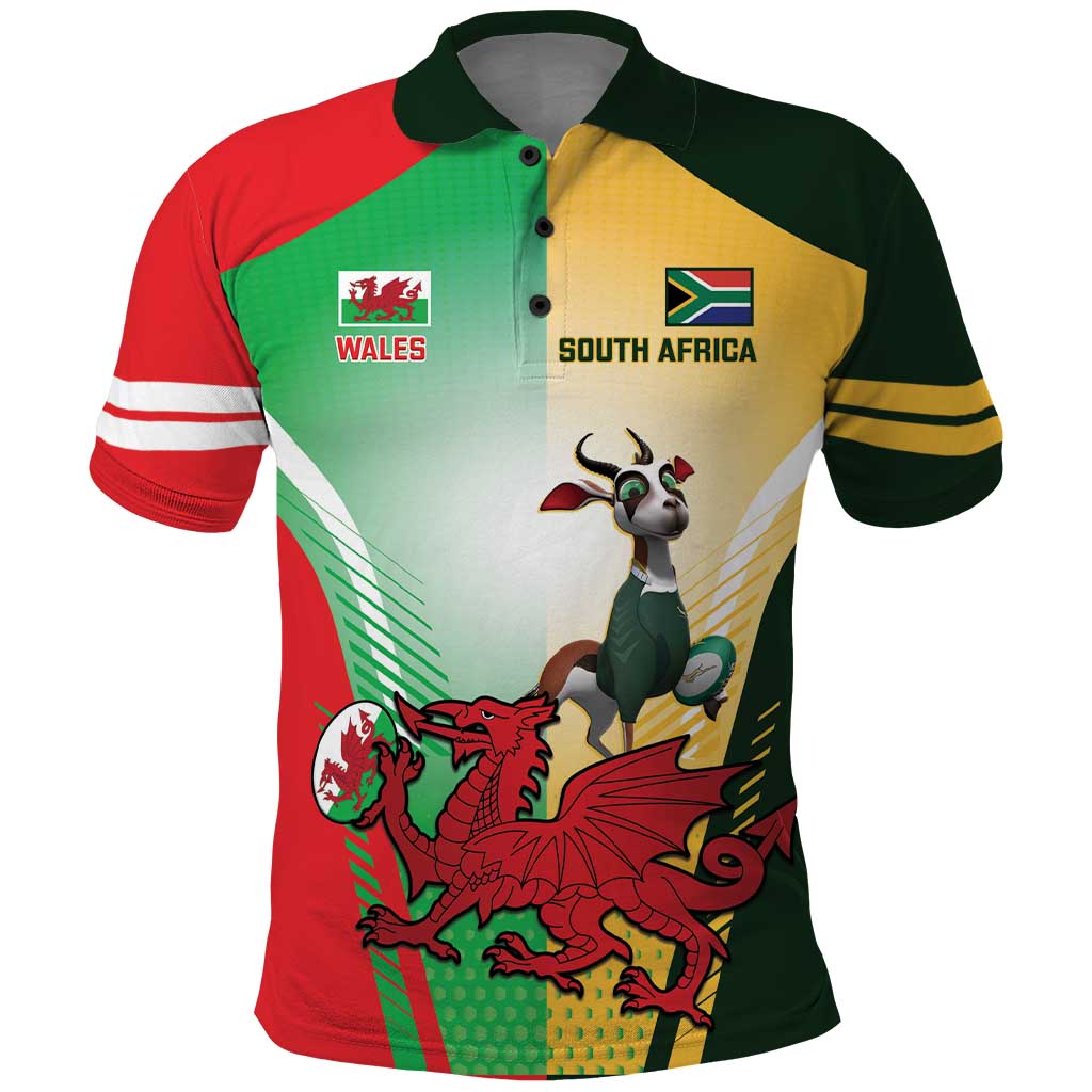 Custom South Africa And Wales Rugby Polo Shirt Springboks Welsh Mascots Dynamic Version LT14