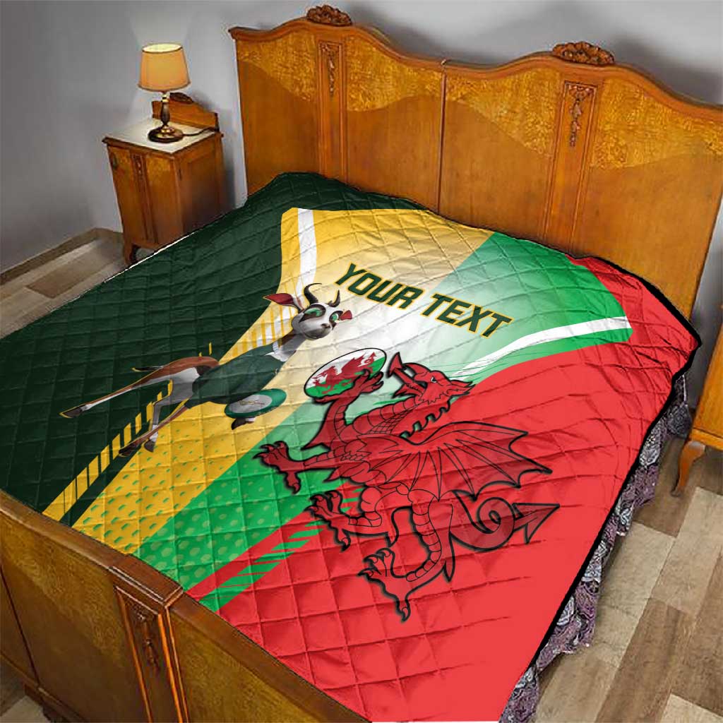 Custom South Africa And Wales Rugby Quilt Springboks Welsh Mascots Dynamic Version LT14