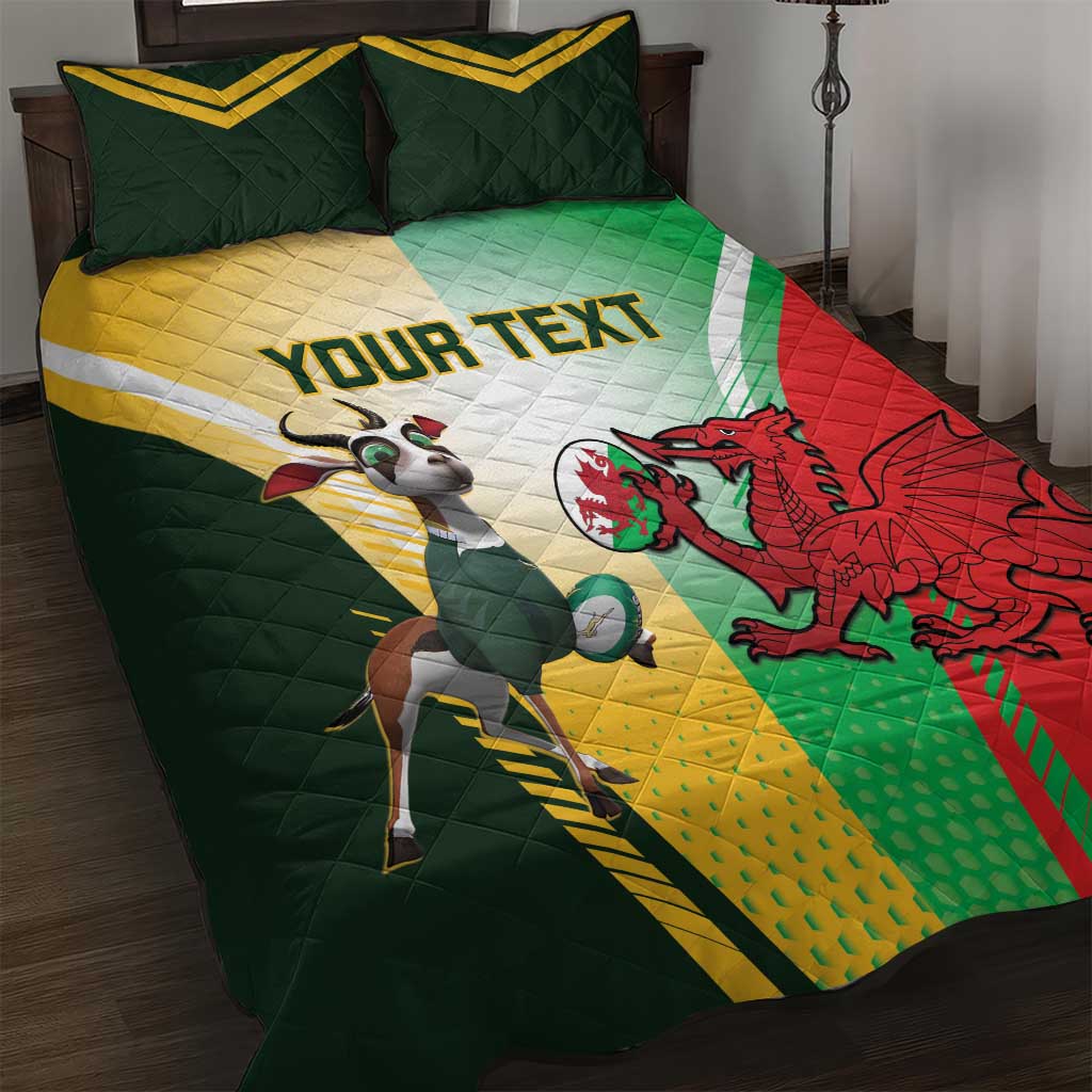 Custom South Africa And Wales Rugby Quilt Bed Set Springboks Welsh Mascots Dynamic Version LT14
