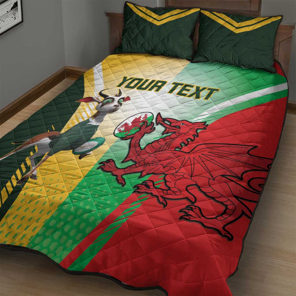 Custom South Africa And Wales Rugby Quilt Bed Set Springboks Welsh Mascots Dynamic Version LT14