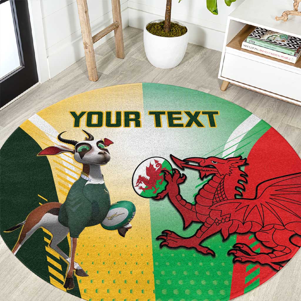 Custom South Africa And Wales Rugby Round Carpet Springboks Welsh Mascots Dynamic Version LT14