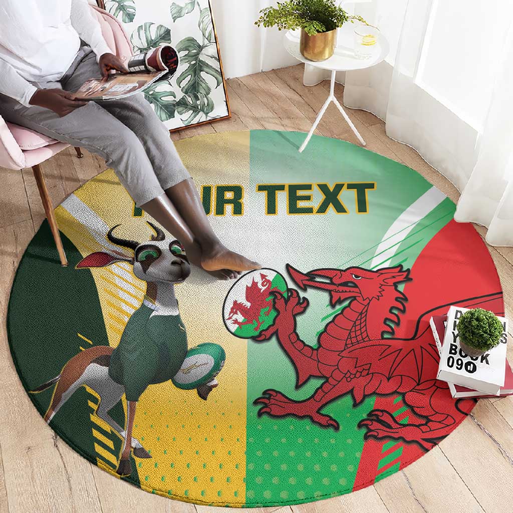 Custom South Africa And Wales Rugby Round Carpet Springboks Welsh Mascots Dynamic Version LT14
