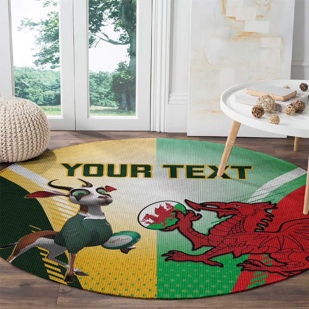 Custom South Africa And Wales Rugby Round Carpet Springboks Welsh Mascots Dynamic Version LT14