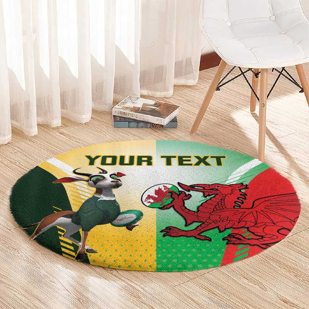 Custom South Africa And Wales Rugby Round Carpet Springboks Welsh Mascots Dynamic Version LT14