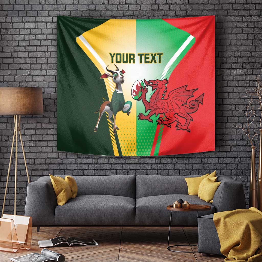 Custom South Africa And Wales Rugby Tapestry Springboks Welsh Mascots Dynamic Version LT14