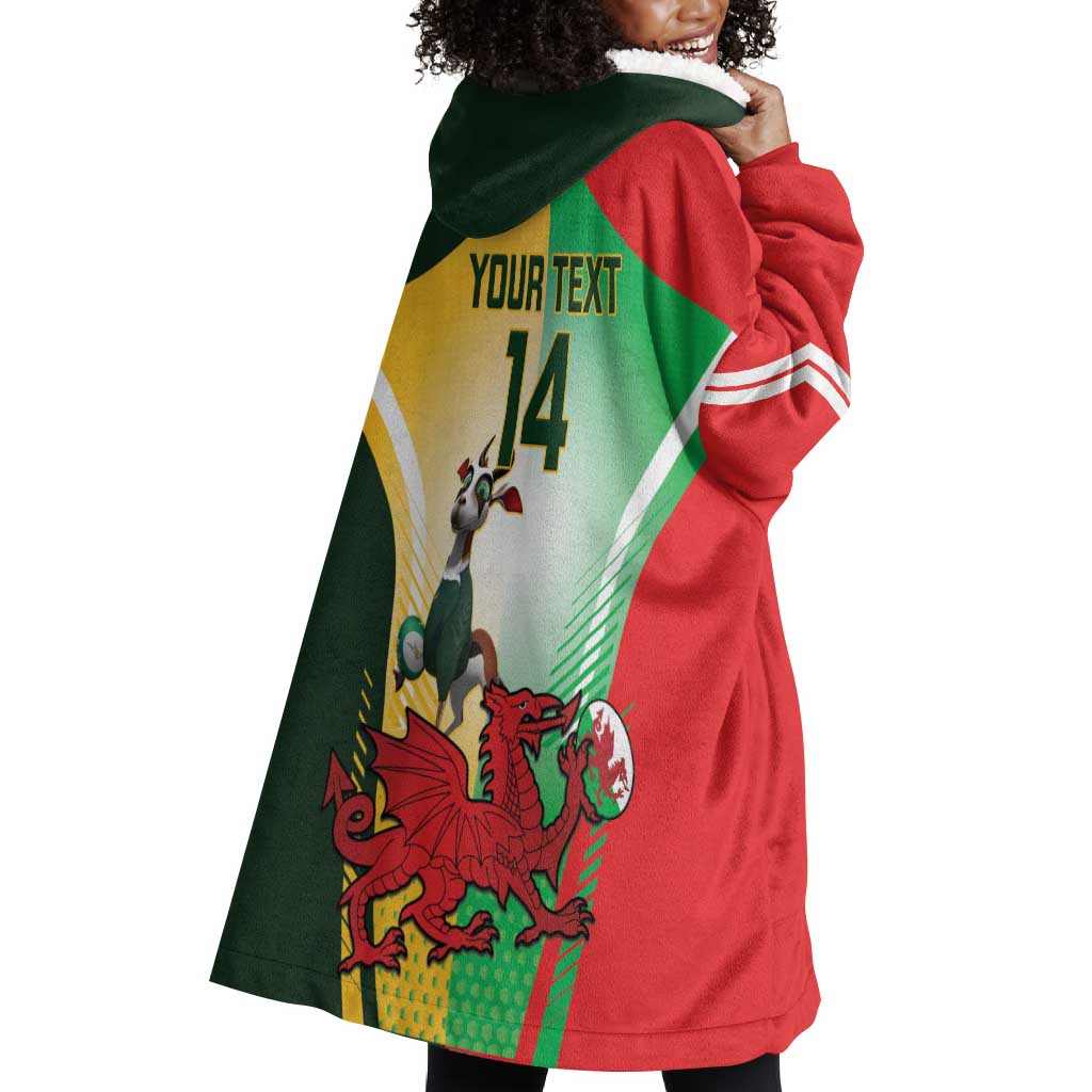 Custom South Africa And Wales Rugby Wearable Blanket Hoodie Springboks Welsh Mascots Dynamic Version LT14