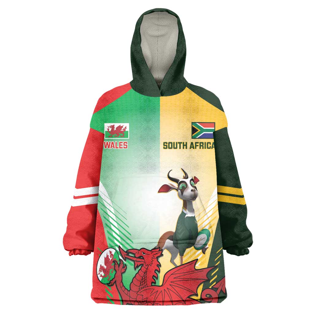 Custom South Africa And Wales Rugby Wearable Blanket Hoodie Springboks Welsh Mascots Dynamic Version LT14